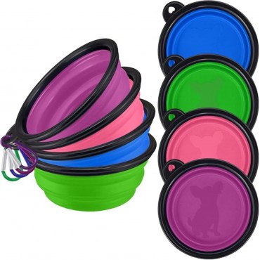 Portable Collapsible Pet Dog Feeding Bowl w/Carabiner